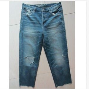 American Eagle High Rise Straight Cropped Jeans Capris Size 10 New Womens Rips